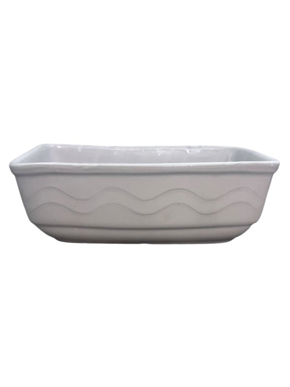 Hubert SC-10 White Stoneware Baker 10x6 Rectangular Dish Made USA Wave Pattern
